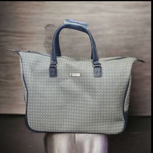 London Fog Navy Wheeled Club Bag Carry On Jacquard Handle